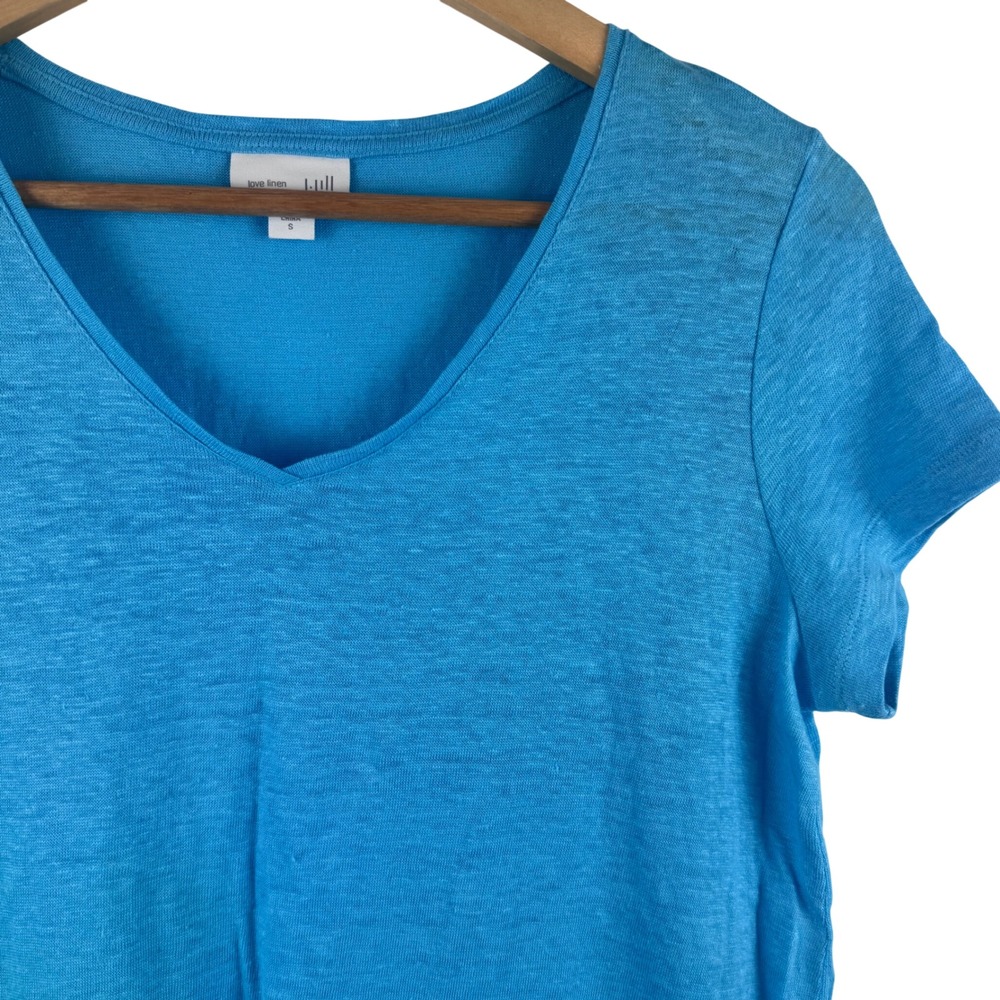 J.Jill Love Linen T-Shirt Womens Small Blue V-Neck Short Sleeve 100% Linen Slub